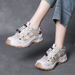 Jishu 2025 Summer New Style Mesh Cut Out Sports Style Sandals Genuine Leather Comfortable Lightweight Breathable Mesh Shoes Sandals Hot Style