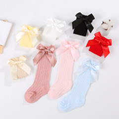 Newborn baby socks, baby knee-high socks, spring, summer, autumn thin breathable mesh mosquito-proof socks with INS bowknot