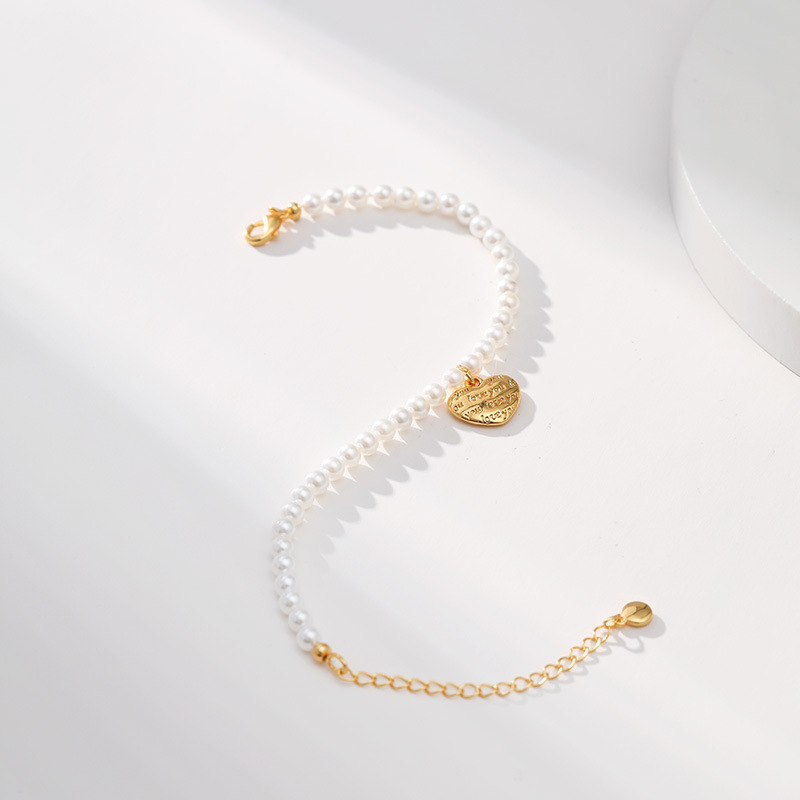 Retro Letter Heart Shape Copper Plating Artificial Pearls Bracelets 1 Piece