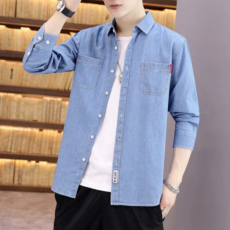 Новая джинсовая рубашка мужской длинный рукав корейская модная мужская рубашка свободная японская одежда осенняя повседневная куртка мужской