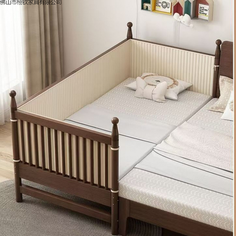 Solid Wood Children's Spliced ​​Bed Widened Bed with Guardrail Crib Boy Girl Single Bedside Spliced ​​Large Bed