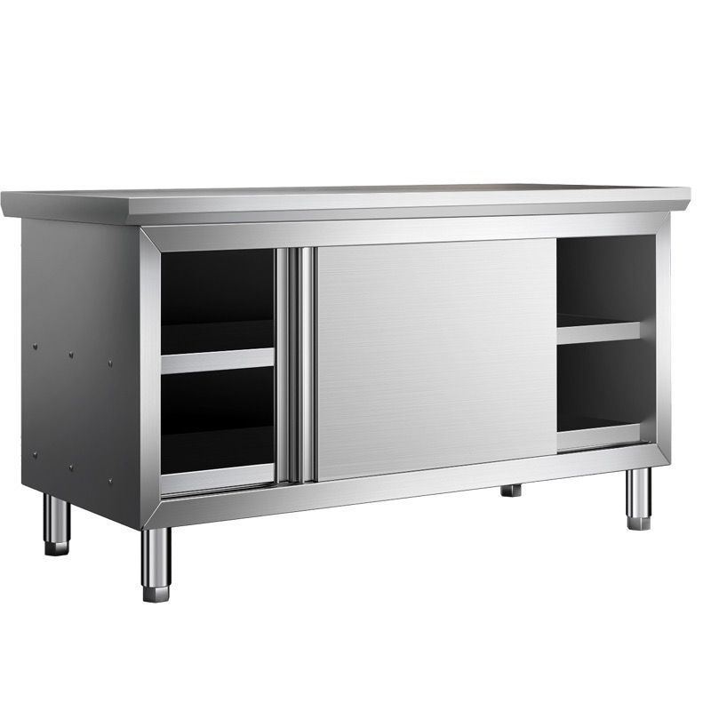 304加厚不锈钢工作台厨房操作台专用推拉门置物架面板橱柜切菜台