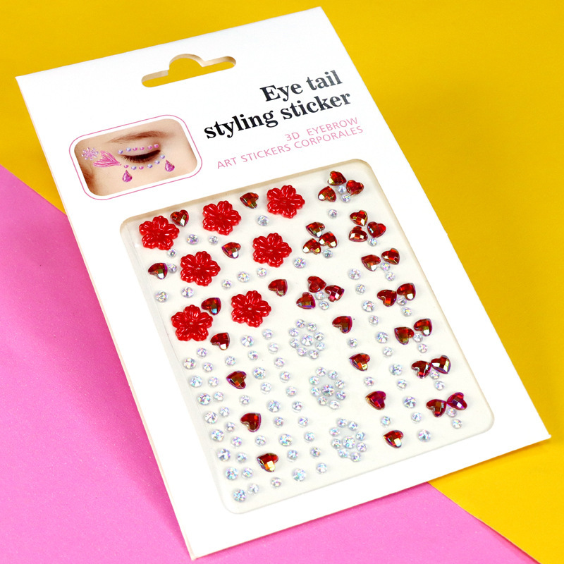 Pegatinas de Pedrería para Maquillaje Facial y Ojos de Resina Autoadhesivo Brillante para Maquillaje Facial y Ojos