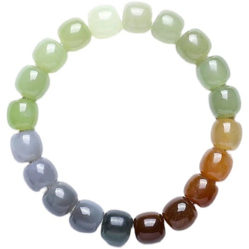 Natural Xinjiang Hetian jade old shape bead multi-treasure bracelet sugar material gradient color string yellow mouth material blue and white jade jewelry 