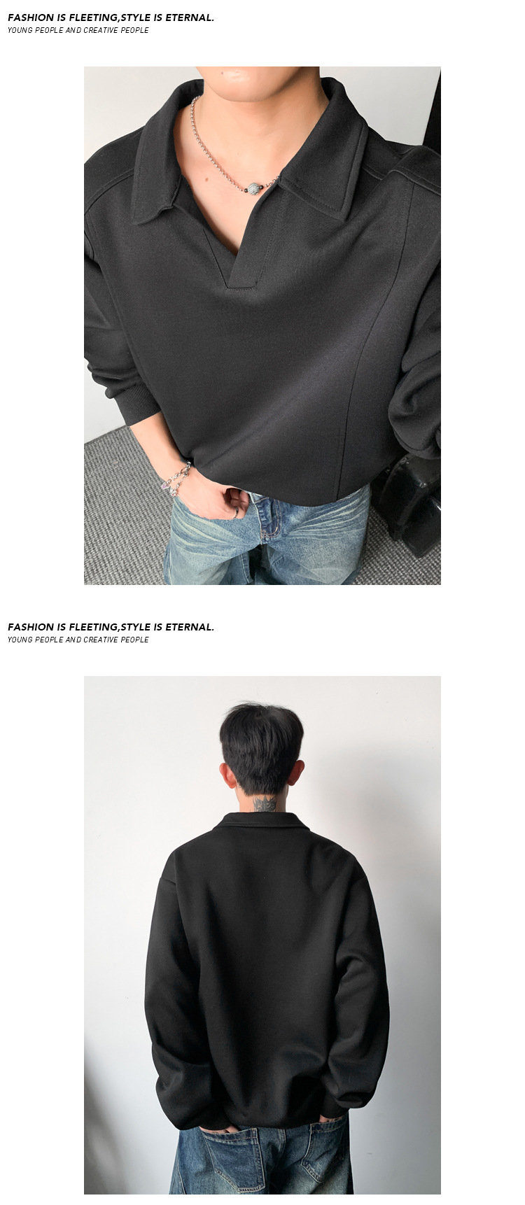 Felpa grigia mezza zip stile old money unisex a maniche lunghe_voghion.com