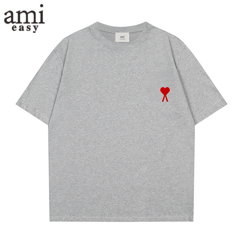 AMI&EASY 小さな愛の刺繍 Tシャツ 半袖 メンズ ゆったり オフショルダー 夏 トレンド ファッション 半袖 トップス Tシャツ|undefined