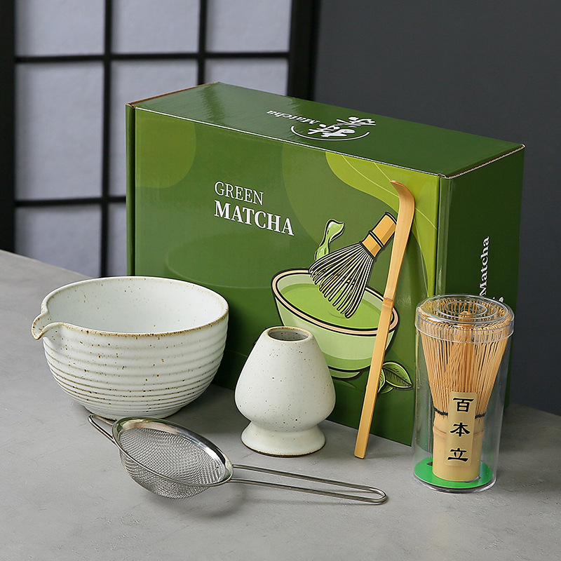 粗陶日式抹茶套装点茶工具陶瓷带导流口抹茶碗擦茶筅立套装搅拌器|undefined