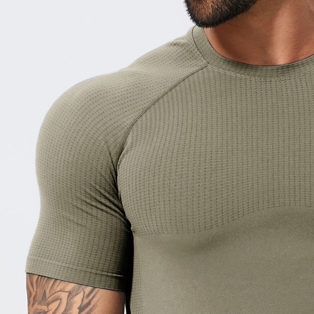 Cross-border hombre sin costuras deportivo acondicionamiento rápido secado transpirable mangas cortas yoga correr camiseta muscular delgada 7752