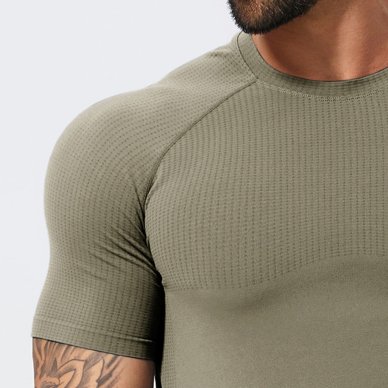 Cross-Border Men's Seamless Sports Fitness Quick-Drying Breathable Short-Sleeved Yoga Running Muscle Slim T-Shirt 7752