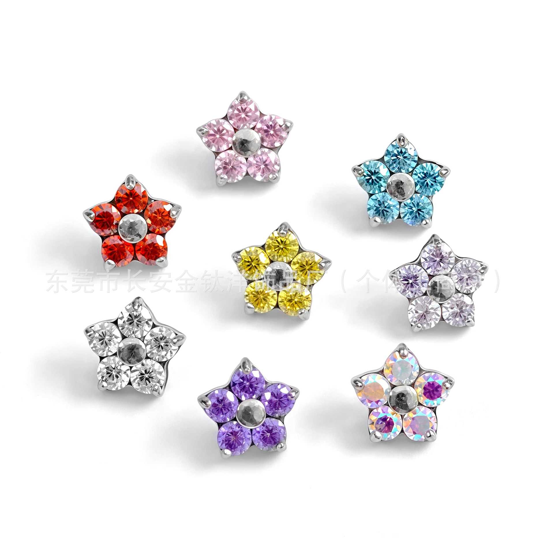 F136 Titanium Flower Five Petals 5A Zircon Earrings Lip Nails Nose Nails Ear Bone Nails G23 Titanium Alloy Piercing Jewelry detail image 8