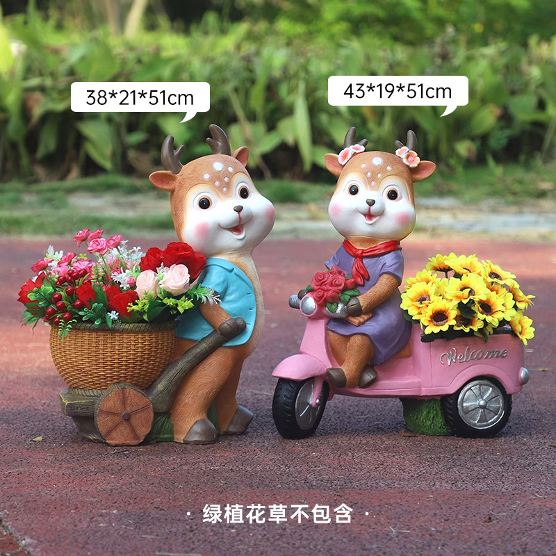 卡通小鹿花盆幼儿园户外园林装饰摆件别墅花园庭院布置造景梅花鹿|undefined