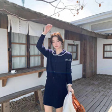 凯羽尚LSARAJ冬 别致小香风针织气质撞色翻领针织毛衣半身裙套装