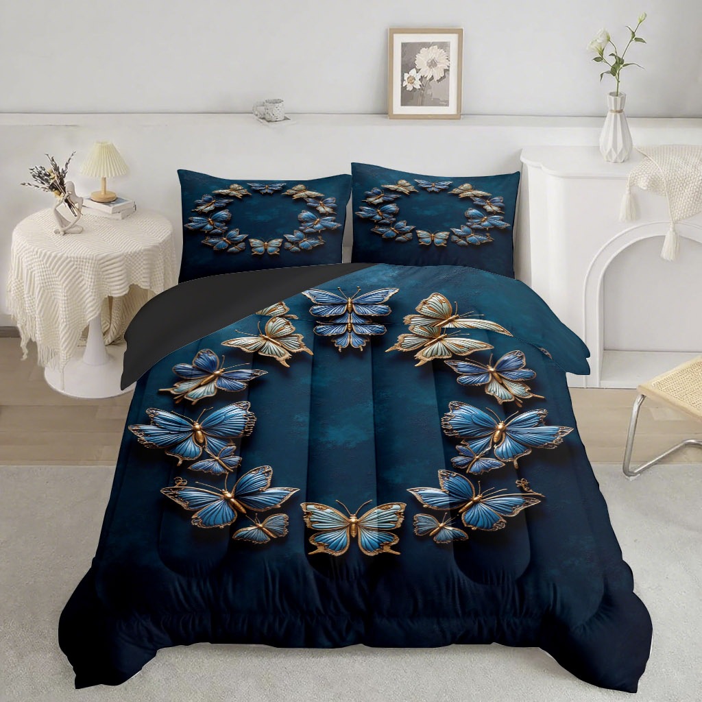 TEMU / JIT transfronterizo mariposa multicolor impresión digital HD 180gms edredón conjunto de ropa de cama