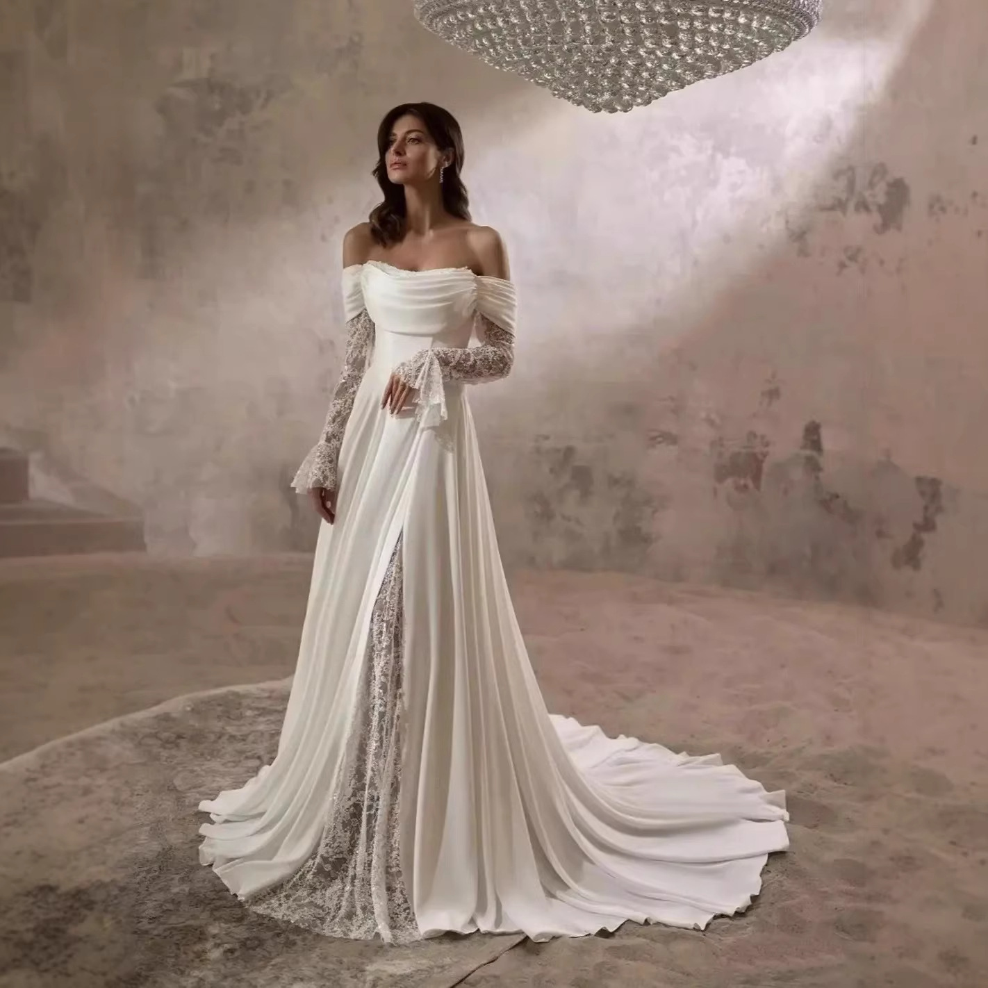Foreign Trade Cross-Border European and American Style One-Shoulder Evening Dress 2026 New High-End Light Luxury White French Slim-Fit Wedding Dress