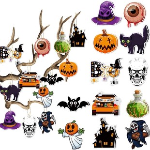 Cross-Border Halloween Wooden Hanging Decorations Halloween Logo Pumpkin Ghost Witch Hat Wooden Decoration