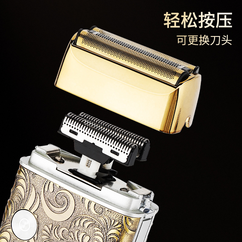Reciprocante 3-cuchillo neto eléctrico recargable máquina de afeitar lavable de metal de los hombres de afeitar peluquería hogar cabeza calva