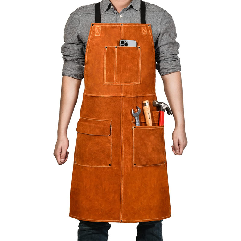 Delantal de terciopelo de doble cara de Amazon transfronterizo a prueba de salpicaduras, ropa de trabajo de soldador eléctrico, bolsillos en ambos lados con delantal al por mayor