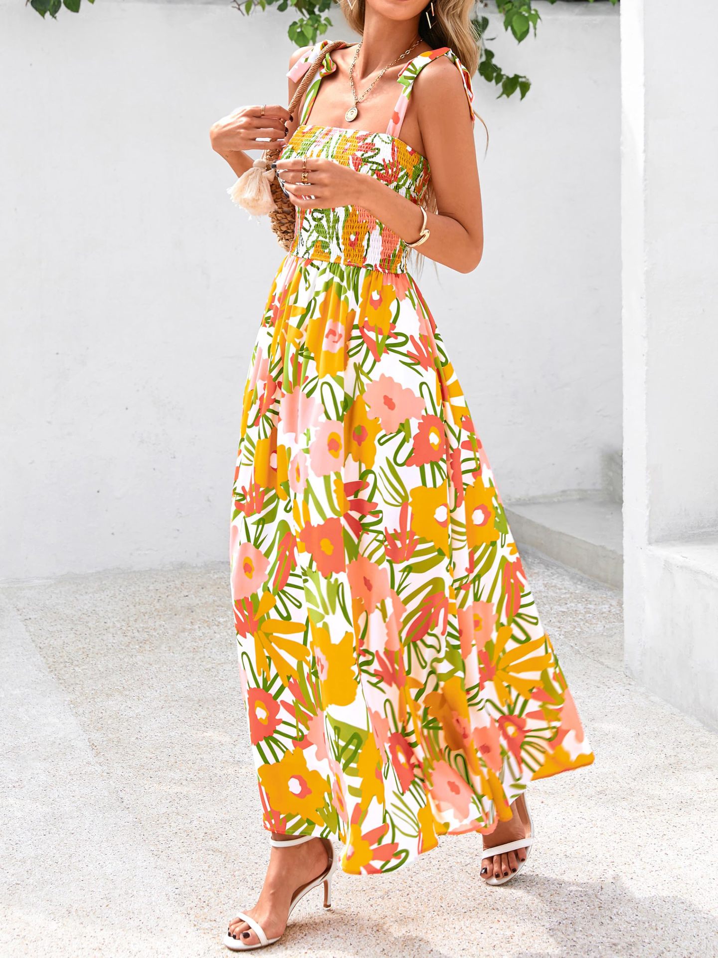 2026 Summer Commute Style Women Sleeveless Printed Long Camisole Dress_ecoleips.com