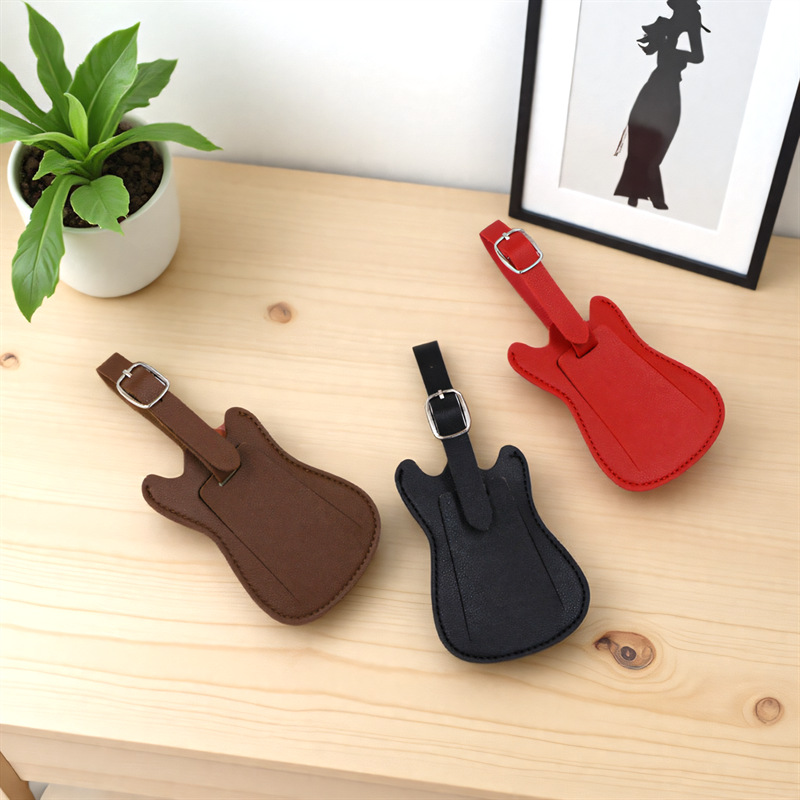 Creative Guitar-Shaped Luggage Tag, Travel Check-In Luggage Tag, Anti-Lost Leather Luggage Tag