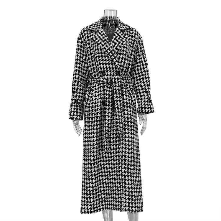 Women's Clothing Autumn And Winter New Houndstooth Long Windbreaker High End Fashion Coat Black And White Light Mature Coat For Women_voghion.com