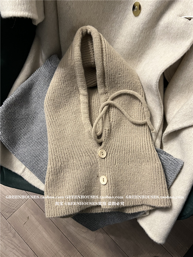 Corea del Sur pasamontañas sombrero de invierno de las mujeres sombrero cálido bufanda integrada pareja de protección auditiva de lana sombrero de punto