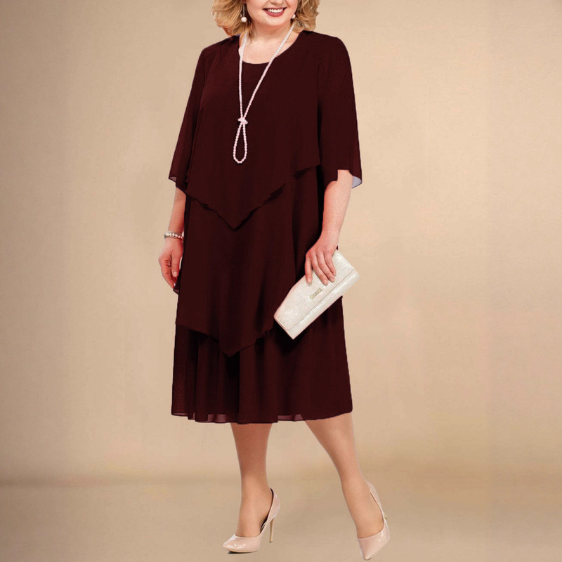 Foreign Trade New European and American Clothing Chiffon Dress Loose Belly-Covering Layered Ruffle Dress Plus Size Evening Dress for Women Foreign Trade New European and American Clothing Chiffon Dress Loose Belly-Covering Layered Ruffle Dress Plus Size Evening Dress for Women