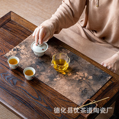 Excellent tea ceremony handmade fragrant cloud yarn old material tea mat Zen style simple camellia pattern table flag fabric tablecloth tea cloth mat