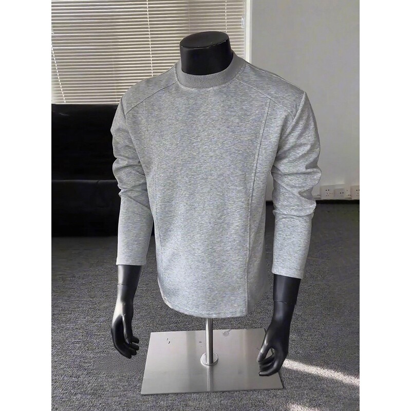 Gray Deconstructed Heavyweight Sweatshirt Men's Autum Boxy Short Wide Version Long-Sleeved T-Shirt Design with Inner Layering Shirt