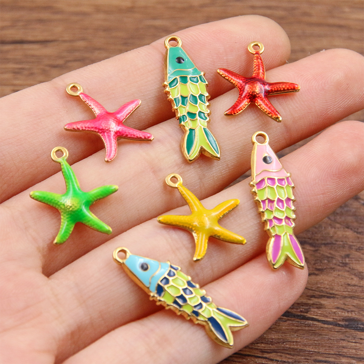 304 Stainless Steel Material 1 Piece 304 Stainless Steel Starfish Fish Polished Pendant Charms