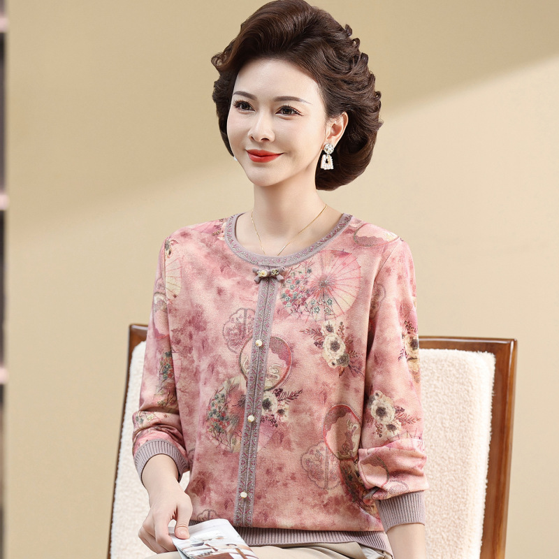 妈妈春秋上衣外穿时尚气打底小衫高贵中老年秋装时尚国风T恤女装|undefined