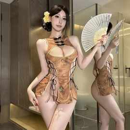 硕遥情趣内衣古风蝶梦露乳旗袍纯欲大码性感免脱调情战袍套装573