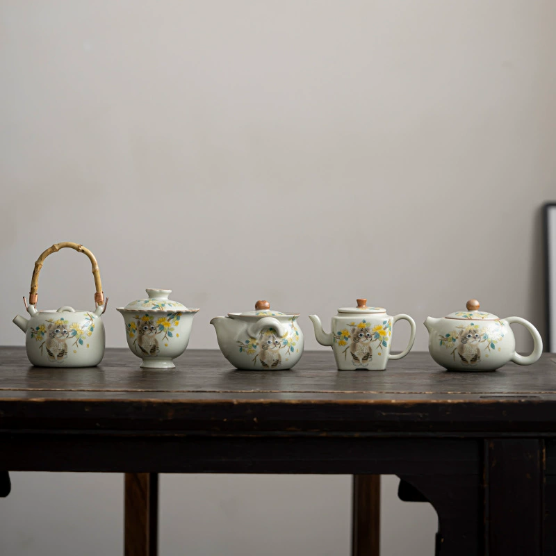 Grabber, capacious ceramic tea set, teapot, cat, anti-scald