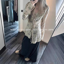 清冷绝美不对称下摆系带毛边衬衫女2023年夏季复古设计感小众上衣