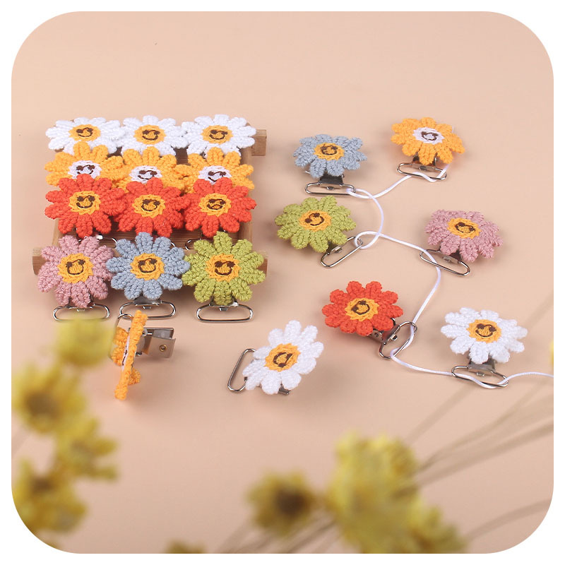 Suministros para bebés nuevo ganchillo DIY girasol chupete clip bebé girasol clip pezón anti-gota cadena Accesorios
