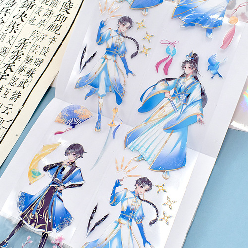 Handbook tape pet glossy crystal ink technology modern Guka character animation handbook special oil sticker