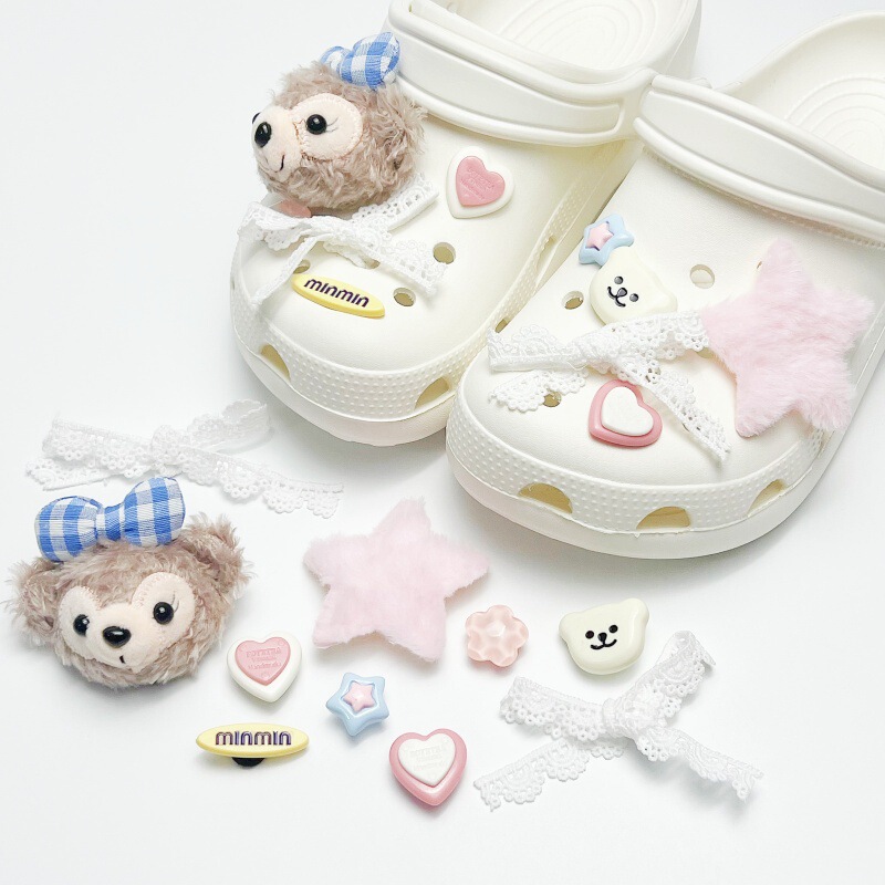 Cartoon Pink Star Shirley Rose Plush Toy Lace Bow 2025 New Versatile Croc Shoe Buckle