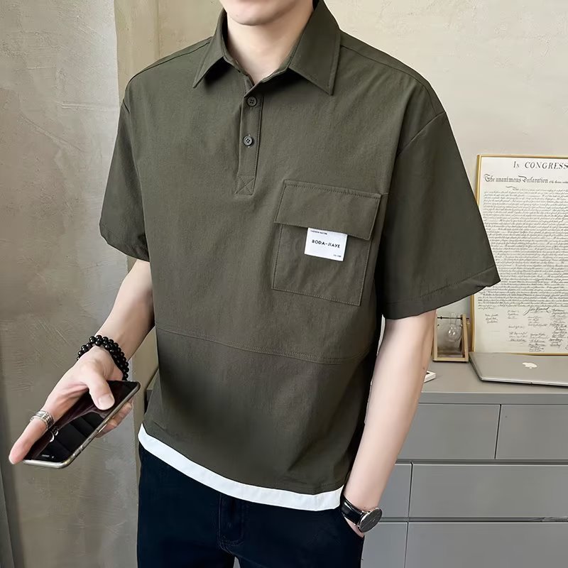 Control light mature fashion trend simple polo shirt men's summer collar short-sleeved T-shirt green summer trend retro 