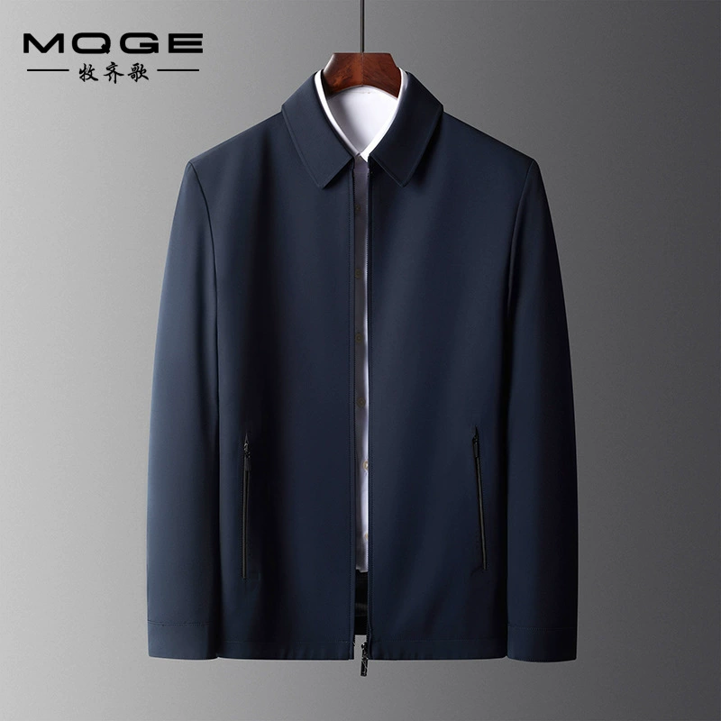 Новая мужская повседневная куртка 2024 года, деловой стиль, с отложным воротником, на молнии, однотонная, для мужчин среднего возраста, куртка-пальто для папы