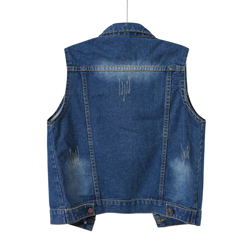 K Fringe Sleeveless Denim Jacket For Women Short Slim Fit Cropped Top With Holes_mkmklike.com