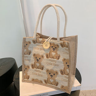Little Bear Linen Handbag Women's Going Out Handbag 2021 Internet Celebrity ins Japanese Style Small Satchel Fashionable Shoulder Bag for Students