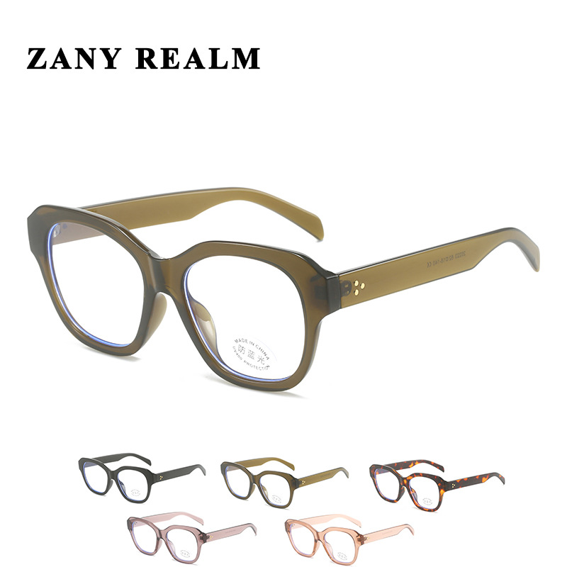 Nuevo estilo coreano retro ojo de gato marco grande anti-azul gafas de luz cara redonda versátil beige uñas marco negro gafas de Marco liso fabricante