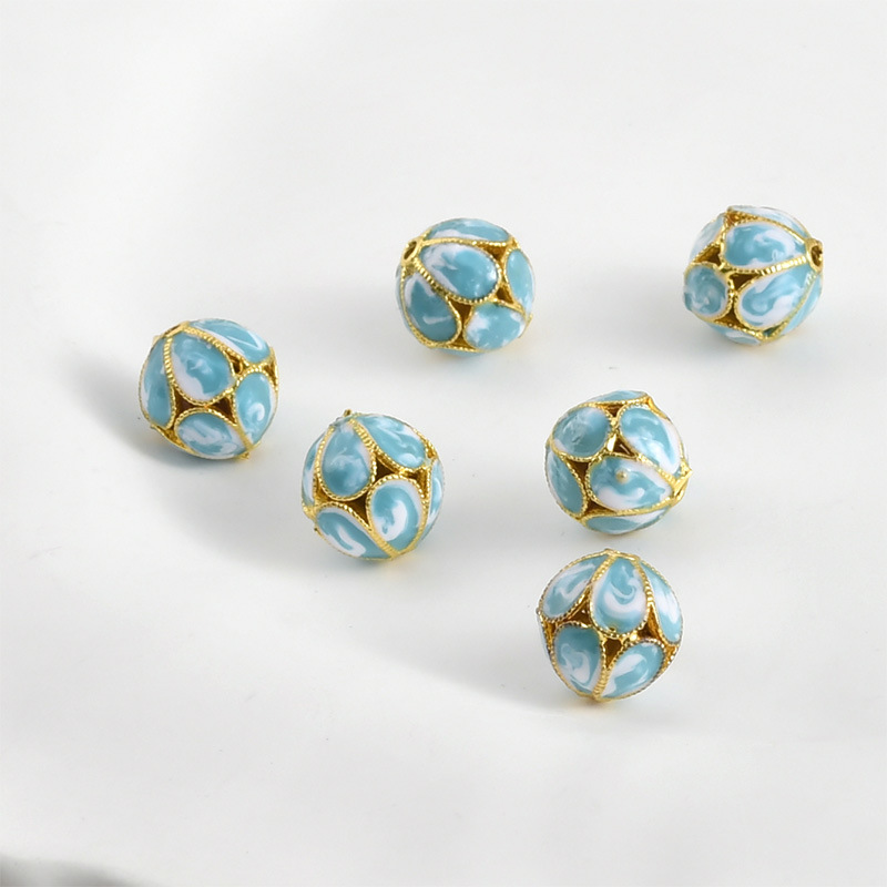 18K gold color cloisonne burning blue flower ball beaded beads diy handmade bracelet string accessories
