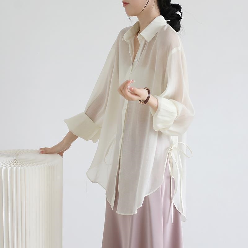 Women's Tencel Sun Protection Shirt, Thin Ice Silk Cardigan, Summer Style, Pairs with Slip Dress, Outerwear, Elegant Chiffon Top