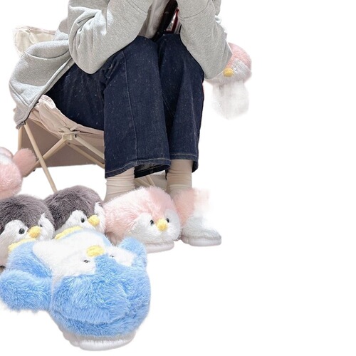 Penguin Cotton Slippers Winter Women Cute High-Top Plush Home Couple Thick Sole Winter Ladies Indoor Warm Slippers