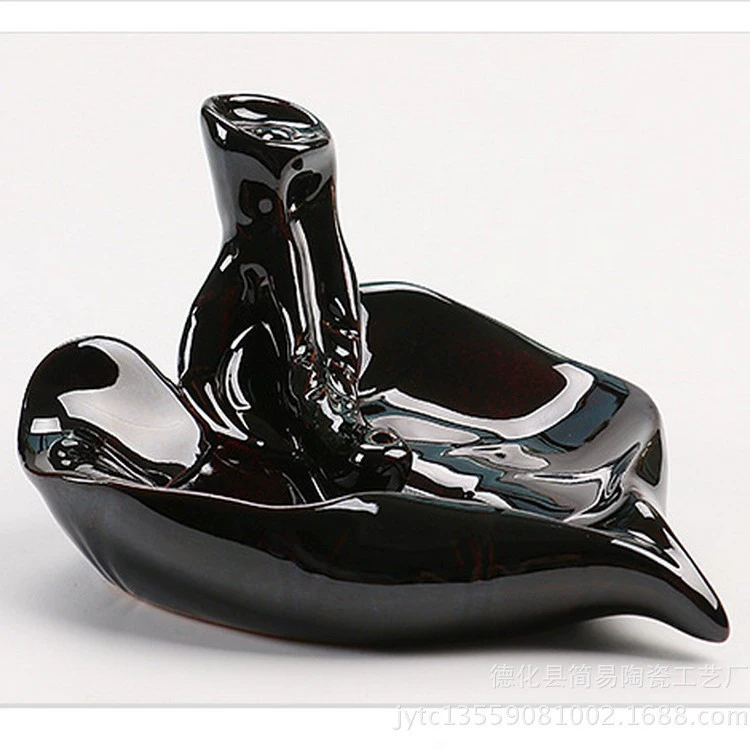 Ceramic Backflow Incense Burner, Lotus Inverted Design, Decorative Buddha Incense Holder