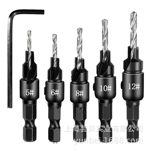 Cross-border hexagonal handle woodworking countersunk head twist drill set hole opener screw cap countersunk drill chamfering reaming drill