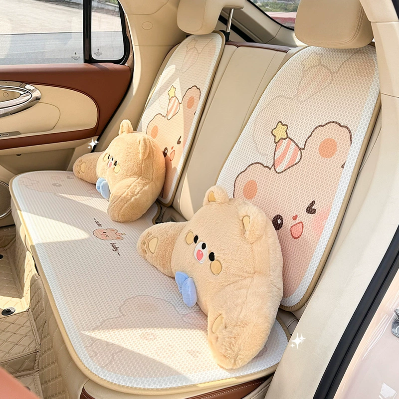 Новинка 2025: универсальная подушка для автомобильного сиденья на все сезоны, чехол для сиденья автомобиля с милым медведем, аксессуар для интерьера автомобиля