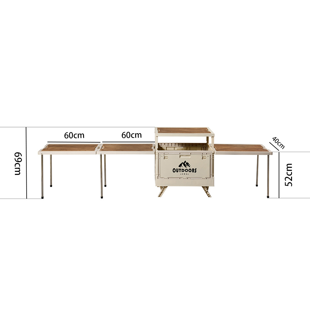 Caja de almacenamiento de camping al aire libre, mesa plegable multifuncional de gran capacidad, caja de almacenamiento con cubierta de madera para camping, caja de recolección de automóviles