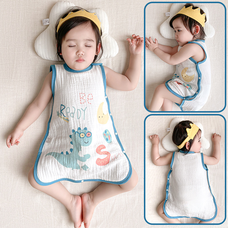 Summer Baby Sleeping Bag Bathrobe Gauze Pure Cotton Sleeveless Newborn Baby Children Sleeping Kick-proof Belly Thin