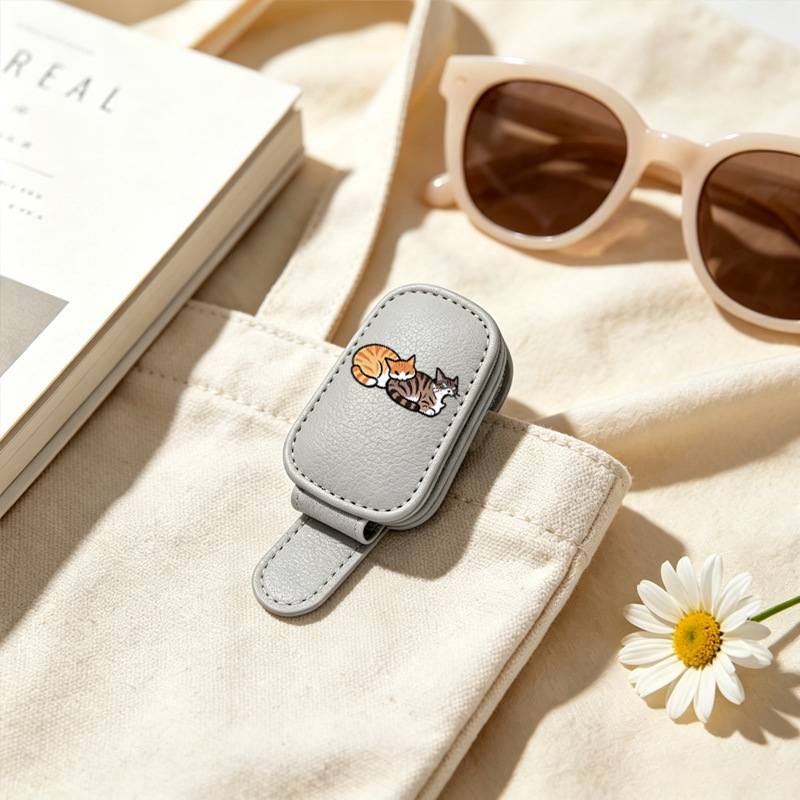Gray cross-border bestseller sunglasses holder, creative car sun visor storage, cat-shaped car glasses clip